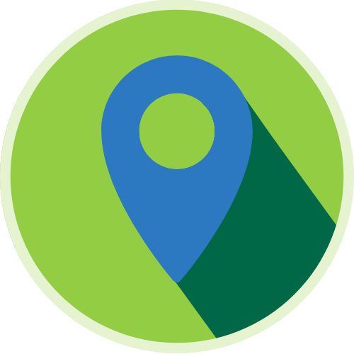 Blue location marker on a green background